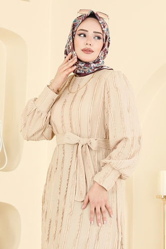 moda selvim الفستان بيج 7150BG354 - Thumbnail