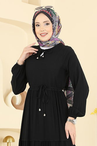 moda selvim الفستان أسود 7151BG354 - Thumbnail