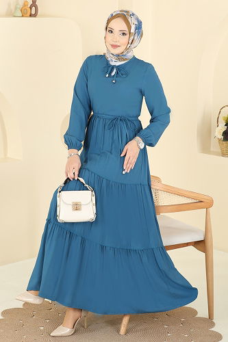 moda selvim الفستان ازرق 7151BG354 - Thumbnail