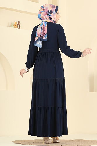moda selvim Dress 7151BG354 Navy Blue - Thumbnail