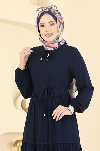 moda selvim Dress 7151BG354 Navy Blue - Thumbnail