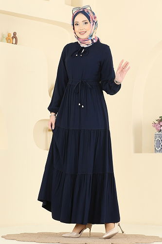moda selvim Dress 7151BG354 Navy Blue - Thumbnail