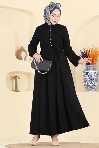 moda selvim الفستان أسود 7152BG354 - Thumbnail