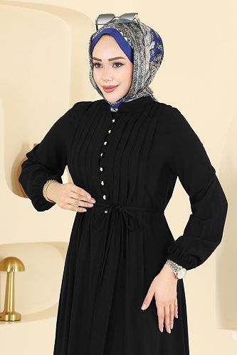 moda selvim الفستان أسود 7152BG354 - Thumbnail