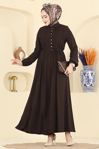 moda selvim الفستان بني 7152BG354 - Thumbnail