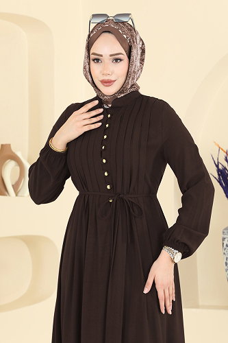 moda selvim الفستان بني 7152BG354 - Thumbnail
