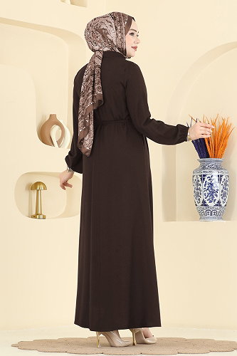 moda selvim الفستان بني 7152BG354 - Thumbnail