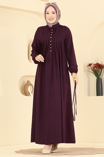 moda selvim الفستان خمري 7152BG354 - Thumbnail
