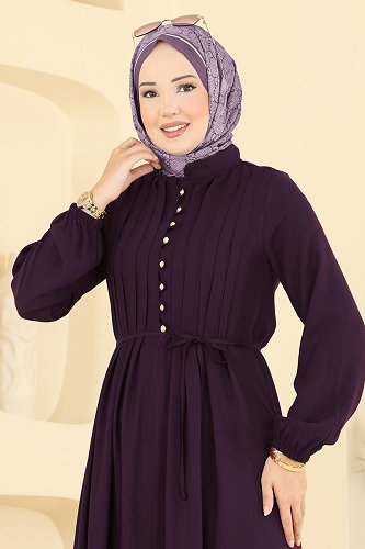 moda selvim Dress 7152BG354 Damson - Thumbnail
