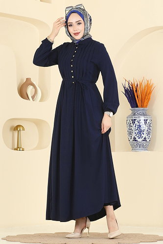 moda selvim Dress 7152BG354 Dark Navy Blue - Thumbnail