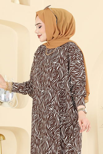 moda selvim الفستان بني 7154ERK1158 - Thumbnail