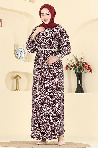 moda selvim Dress 7154ERK1158 Burgundy - Thumbnail