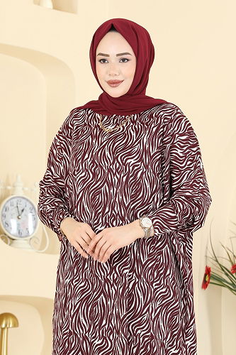 moda selvim Dress 7154ERK1158 Burgundy - Thumbnail