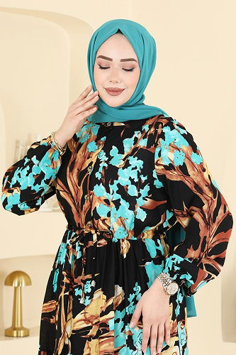 moda selvim الفستان ذهبي واسود 7156ERK1158 - Thumbnail