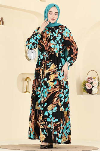 moda selvim الفستان ذهبي واسود 7156ERK1158 - Thumbnail