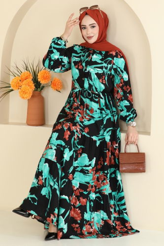 E.R.K. - Dress 7156ERK1158 Turquoise & Black