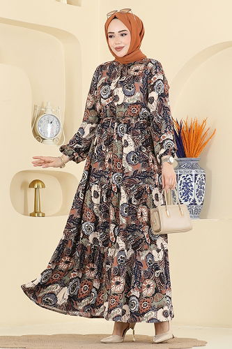 moda selvim الفستان بني 7157ERK1158 - Thumbnail