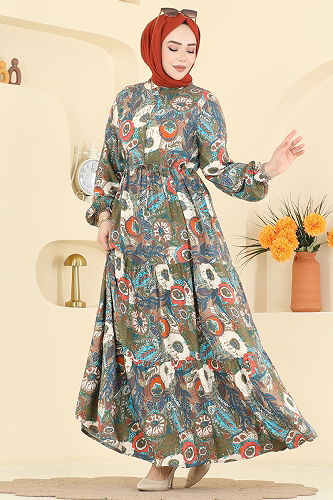 moda selvim الفستان اخضر عفني 7157ERK1158 - Thumbnail