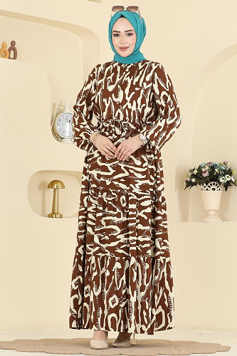 moda selvim الفستان بني 7158ERK1158 - Thumbnail