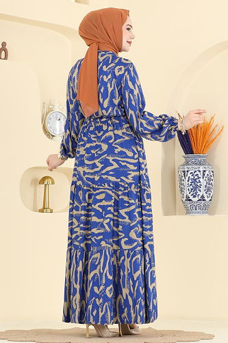 moda selvim الفستان نيلي 7158ERK1158 - Thumbnail