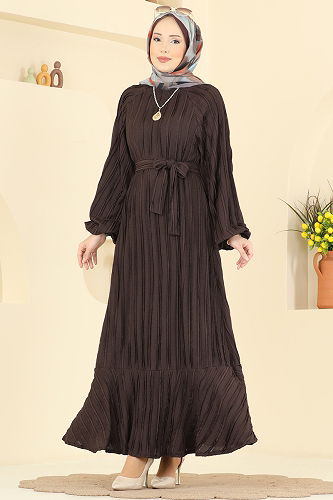 moda selvim الفستان بني 7159ERK1158 - Thumbnail