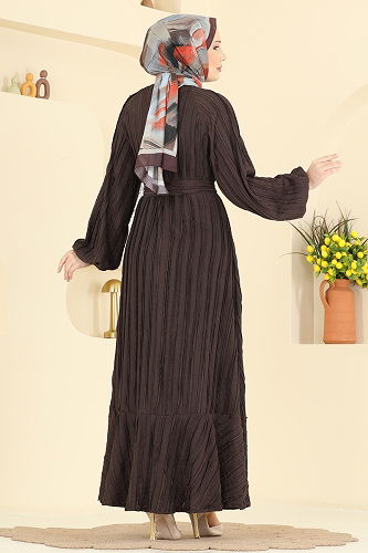 moda selvim الفستان بني 7159ERK1158 - Thumbnail