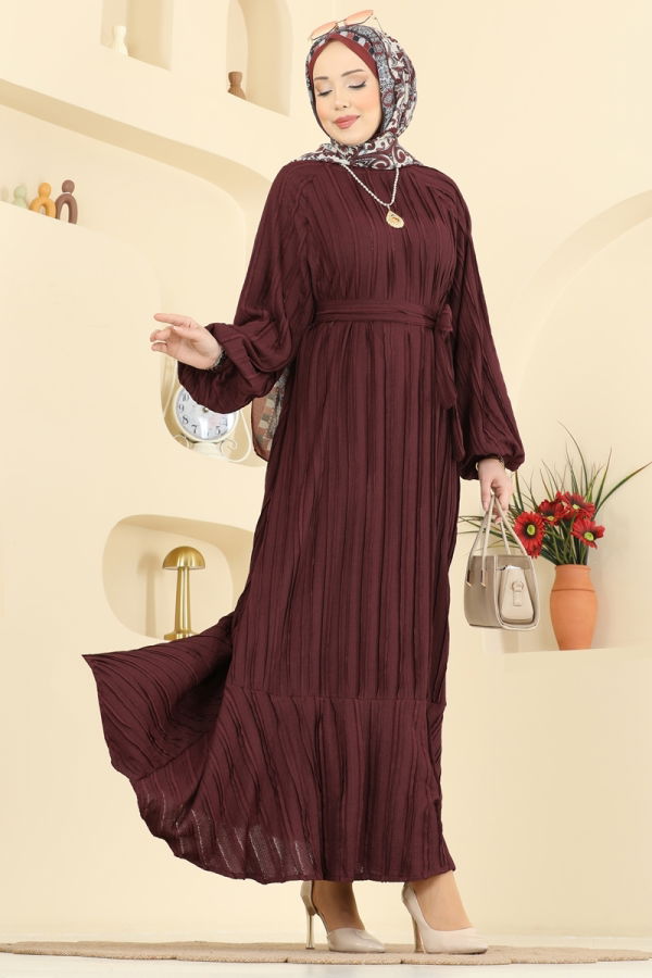 Modaselvim Dress Dress 7159ERK1158 Burgundy