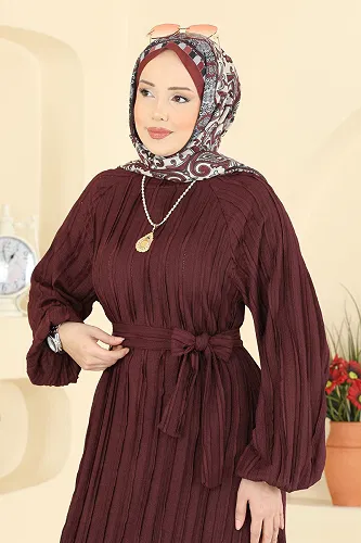 moda selvim Dress 7159ERK1158 Burgundy - Thumbnail