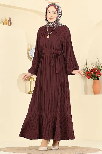 moda selvim Dress 7159ERK1158 Burgundy - Thumbnail