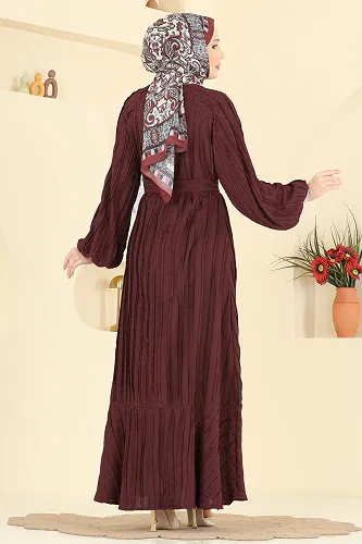 moda selvim Dress 7159ERK1158 Burgundy - Thumbnail