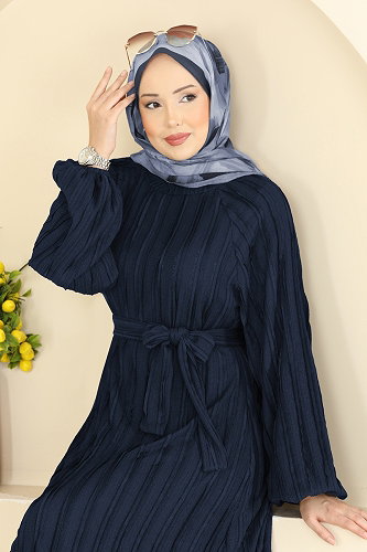moda selvim Dress 7159ERK1158 Dark Navy Blue - Thumbnail