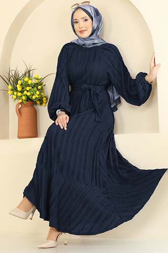 moda selvim الفستان كحلي غامق 7159ERK1158 - Thumbnail
