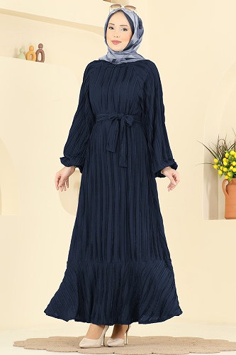 moda selvim الفستان كحلي غامق 7159ERK1158 - Thumbnail