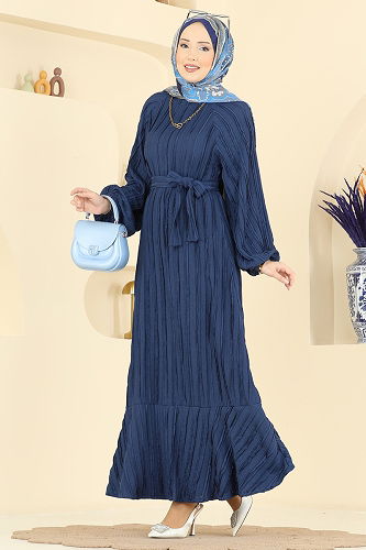 moda selvim Dress 7159ERK1158 Navy Blue - Thumbnail