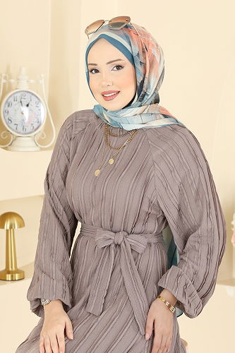 moda selvim الفستان بيج 7159ERK1158 - Thumbnail