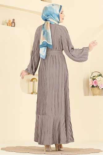 moda selvim الفستان بيج 7159ERK1158 - Thumbnail