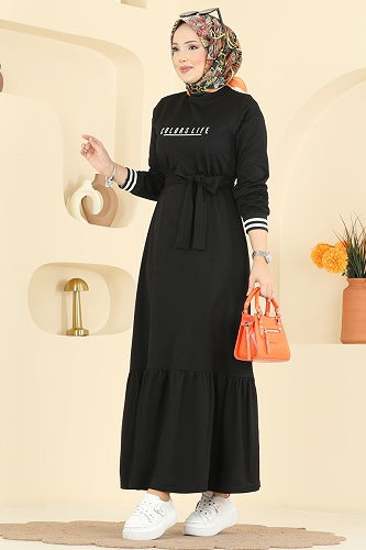 moda selvim الفستان أسود 715PM271 - Thumbnail