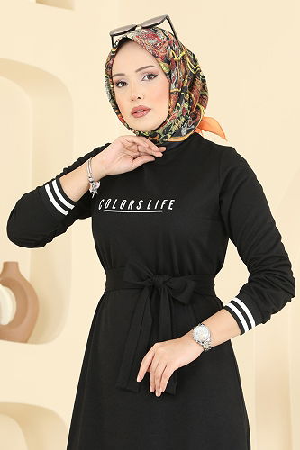 moda selvim الفستان أسود 715PM271 - Thumbnail