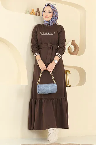 moda selvim الفستان بني 715PM271 - Thumbnail