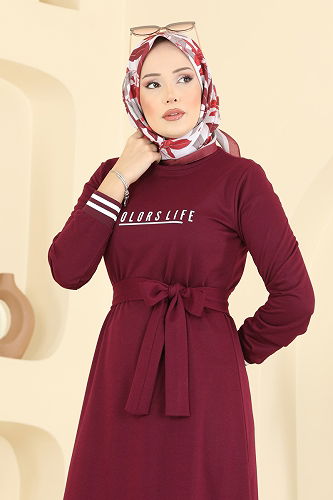moda selvim Dress 715PM271 Burgundy - Thumbnail