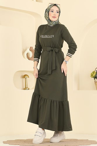 moda selvim Dress 715PM271 Khaki - Thumbnail
