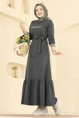 moda selvim Dress 715PM271 Light Anthracite - Thumbnail