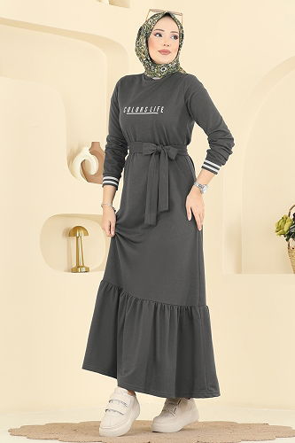 moda selvim الفستان رمادي فاتح 715PM271 - Thumbnail