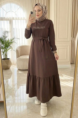 moda selvim الفستان بني فاتح 715PM271 - Thumbnail