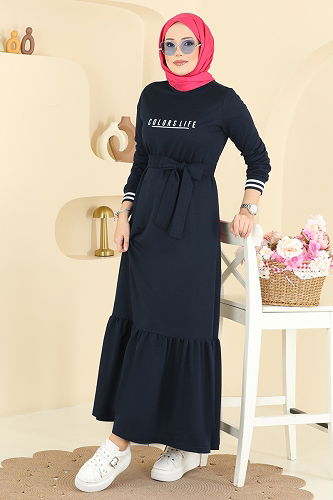 moda selvim Dress 715PM271 Navy Blue - Thumbnail