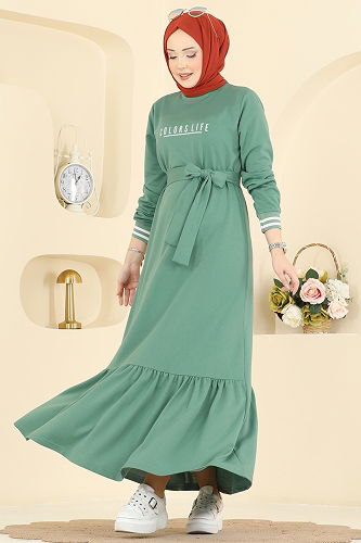 moda selvim الفستان أخضر 715PM271 - Thumbnail