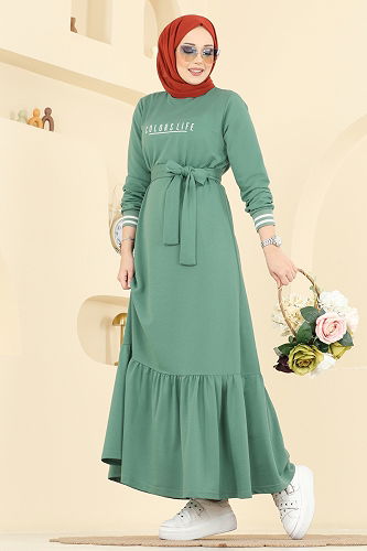 moda selvim الفستان أخضر 715PM271 - Thumbnail