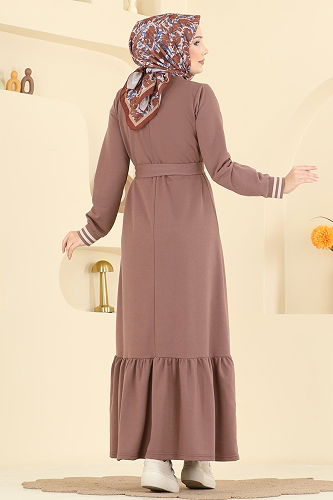 moda selvim الفستان بيج وردي 715PM271 - Thumbnail