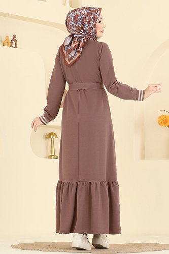 moda selvim الفستان بيج وردي 715PM271 - Thumbnail