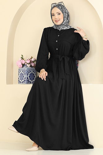 moda selvim الفستان أسود 7160BG354 - Thumbnail